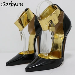 Sorbern 14cm Black Pump Women Shoes Crossdresser Stilettos High Heel Ankle Strap With Lock Special Arch Shoes Custom Color