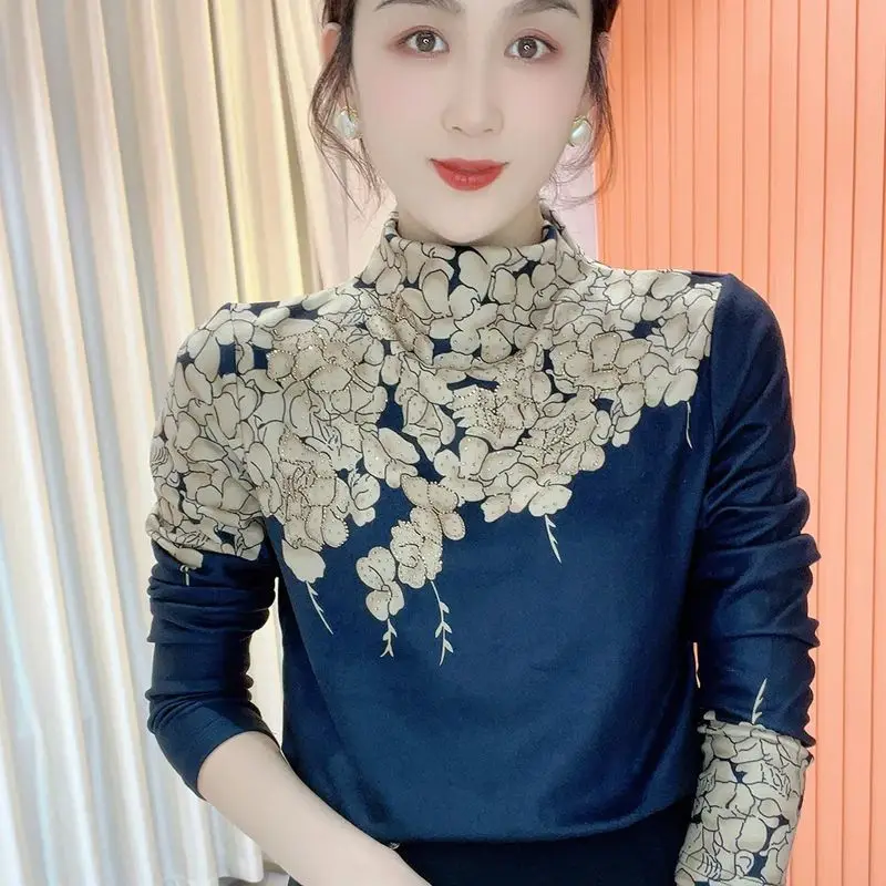 Popular Autumn Winter Double-sided Velvet Semi High Neck Western-style Base Fashion Covering Showing Thinness Wearing Warm Top