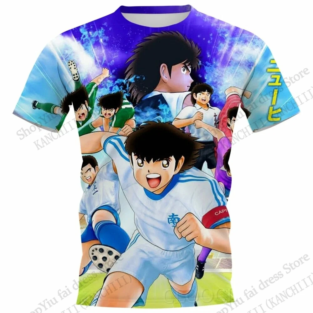 Jersey Blue Anime Captain Tsubasa Soccer 3D Print T-shirt Men Women Fashion Sport Short Sleeve Tshirt Kids Tops Tee Oliver Benji