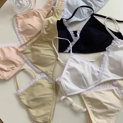 SP&CITY French Lace Satin Bras Women's Sexy Lingerie Thin Cute Small Chest Gathered Bra Triangular Cup Seamless Comfort Bras