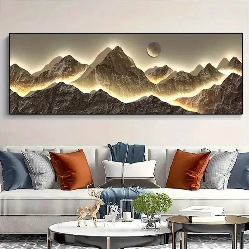 Großes Landschaftskunst-Leinwandposter Rizhao Jinshan und Mondlicht, Wandkunstdruck für moderne Wohnzimmer, Zuhause, luxuriöse Wanddekoration