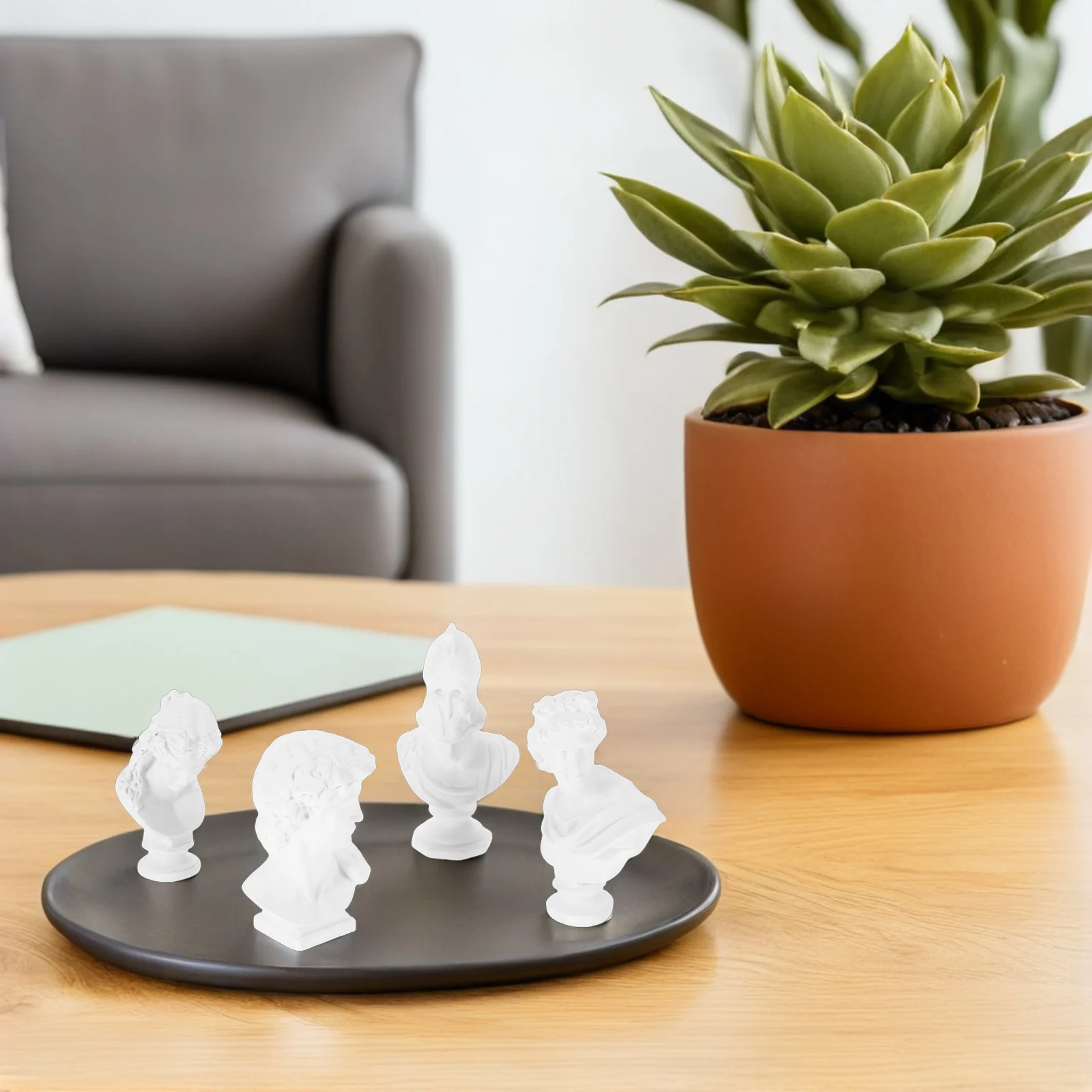Juego de Mini escultura de busto griego, estatuas de resina compactas para bocetos artísticos, decoración del hogar, figuras de resina de mitología renacentista, 4 Uds.