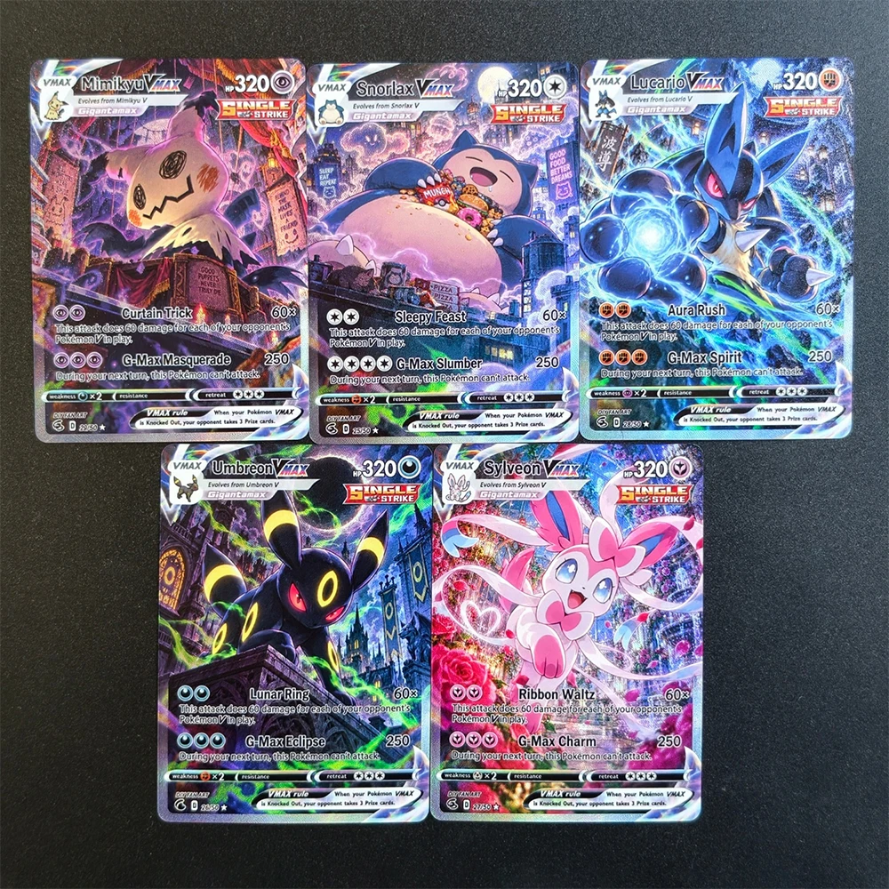 DIY TCG PKM Card Gigantamax City VMAX Mimikyu Snorlax Lucario Umbreon Sylveon SAR Full Art Holo Anime Game Collection Cards Gift