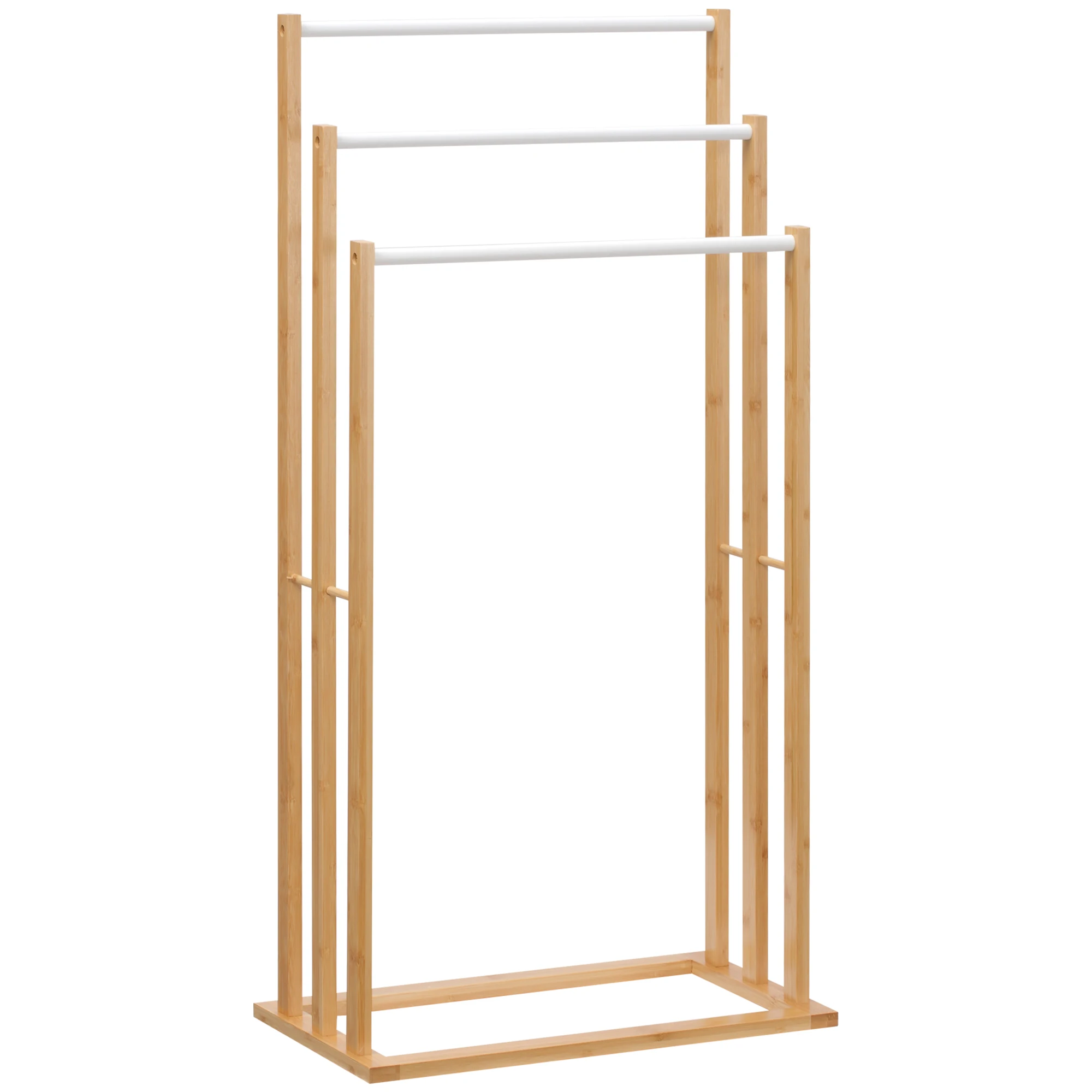 Homcom Homcom Portasciugamani Autoportante In Bambù Con 3 Barre Per Asciugamani, Mensola Da Bagno-48X25,8 X-image