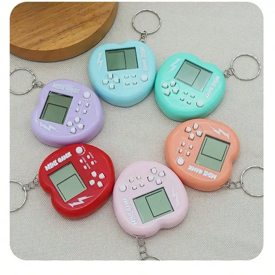 New Heart handheld game console Mini Building Blocks Game, Keychain Nostalgic Creative Puzzle, Old-Fashioned Toy Pendant