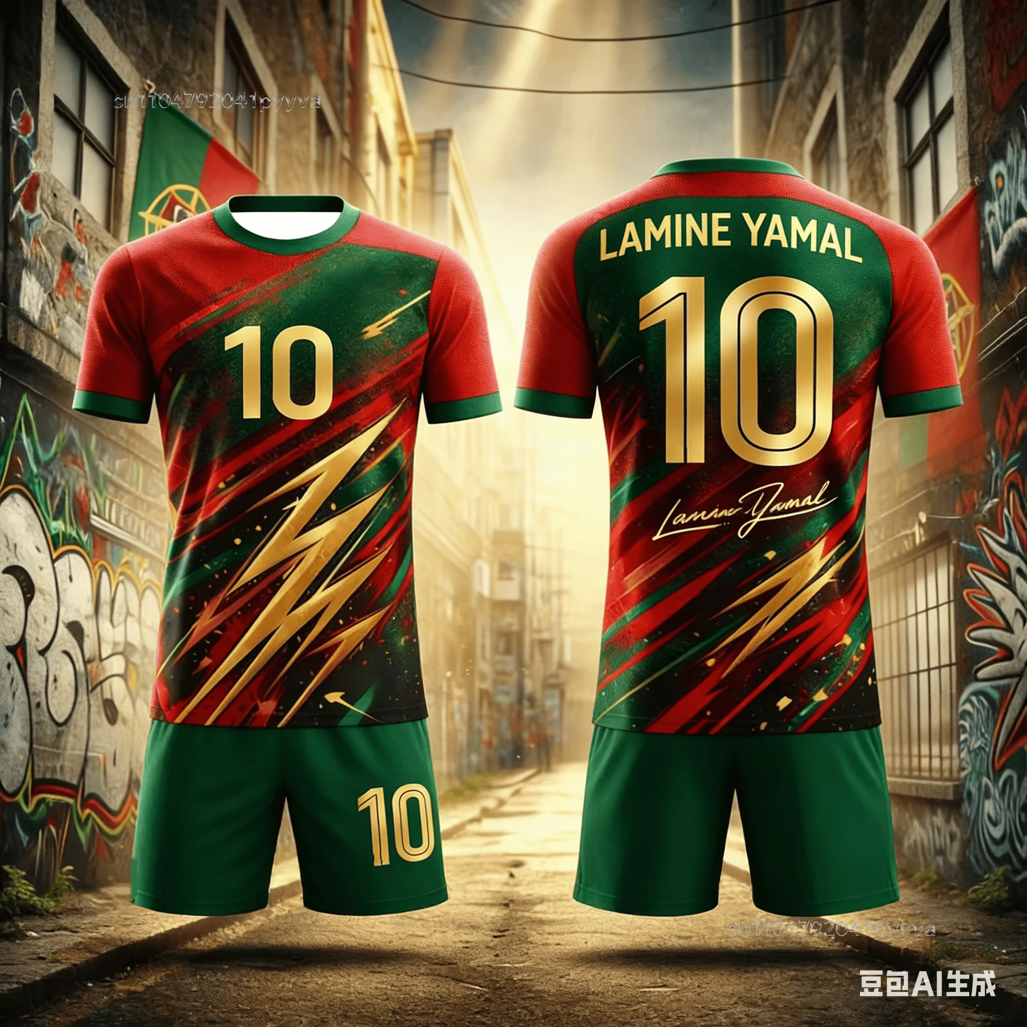 26 New Models # Yamal # 10 Black and Red Gradient Jersey Fan Version Training Suit Adult/child Parent-child Plus Size Set