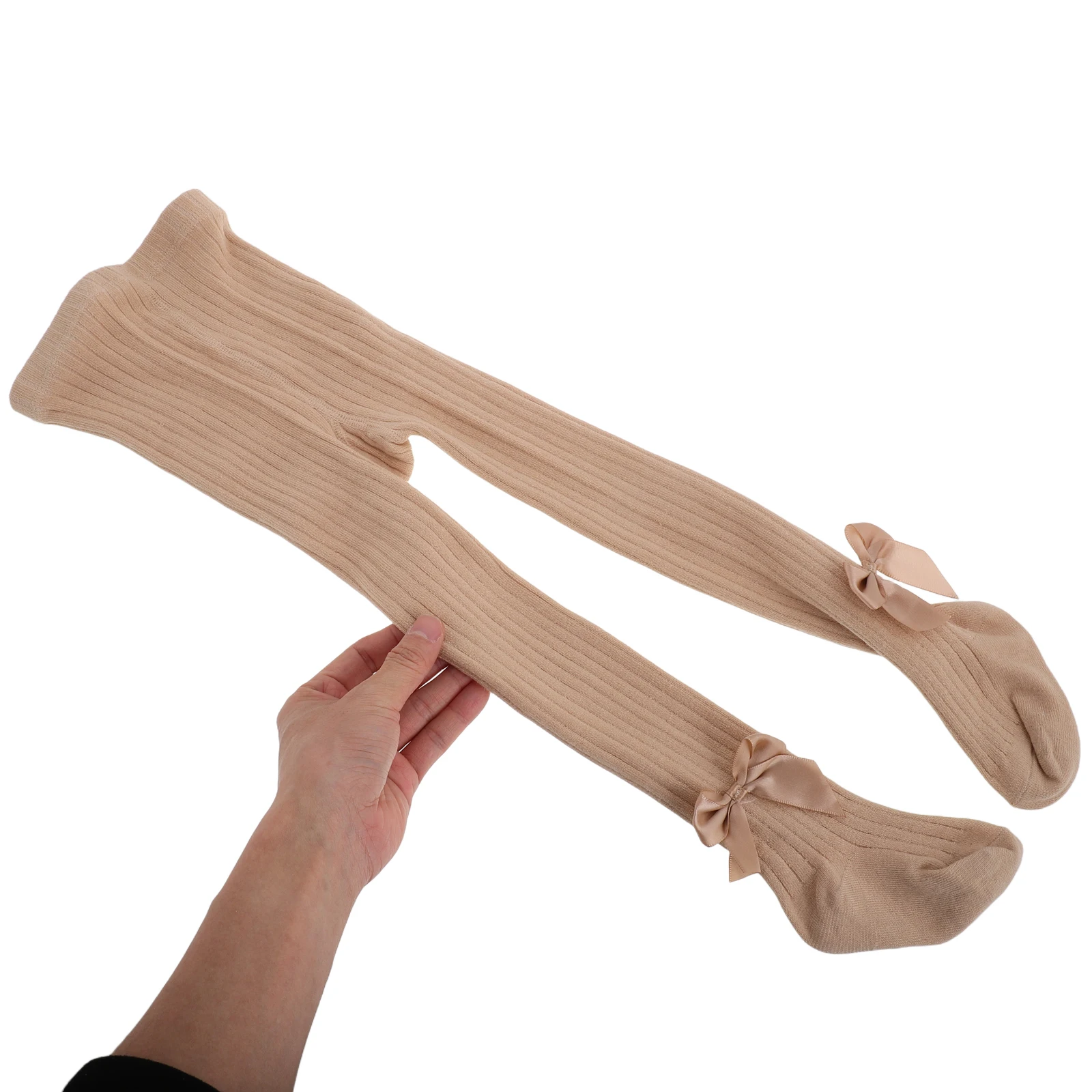 

Girls Bow Baby Bows Leggings Vertical Bar Beige Cotton Toddler Stockings Long For Toddlers Newborn Knee Socks Non Slip Socks