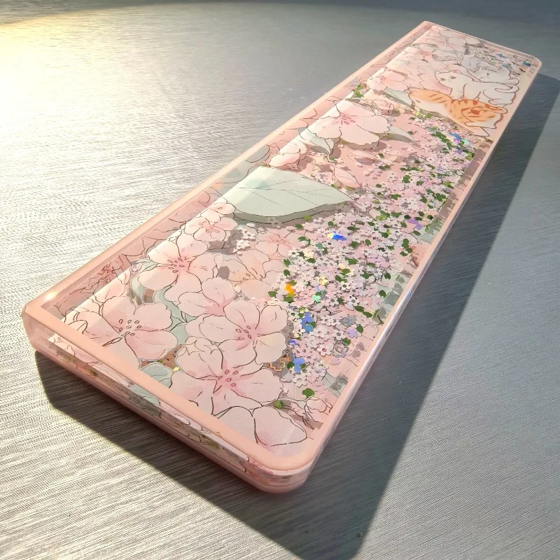 Sakura Cat Handrest Customization Resin Flow Hemp Flow Sand Ergonomic for Esports Gaming Mechanical Keyboard Accessories Gift