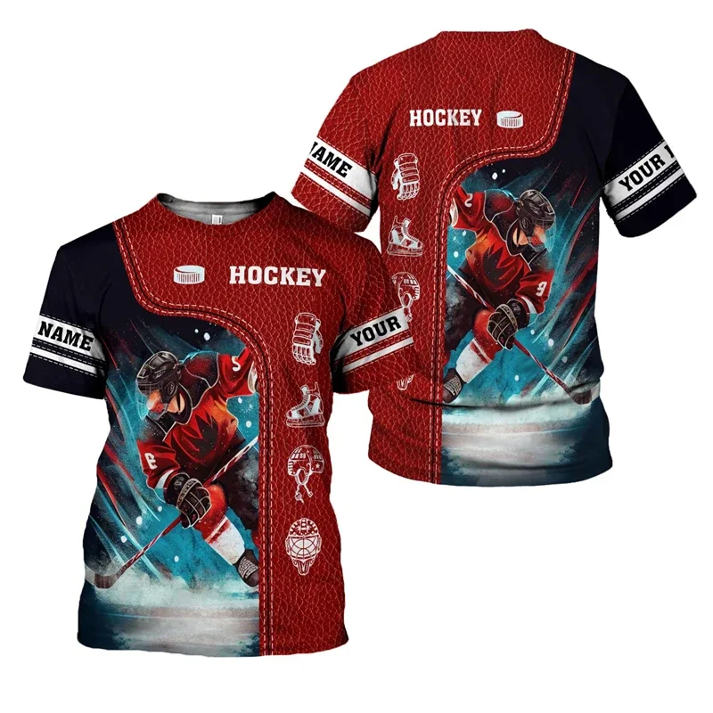 Hockey Stick Pattern T Shirt Sportwear T-shirts Summer Game 3D Print Harajuku Loose Daily Casual Short-sleeved T-Shirt Tee Tops