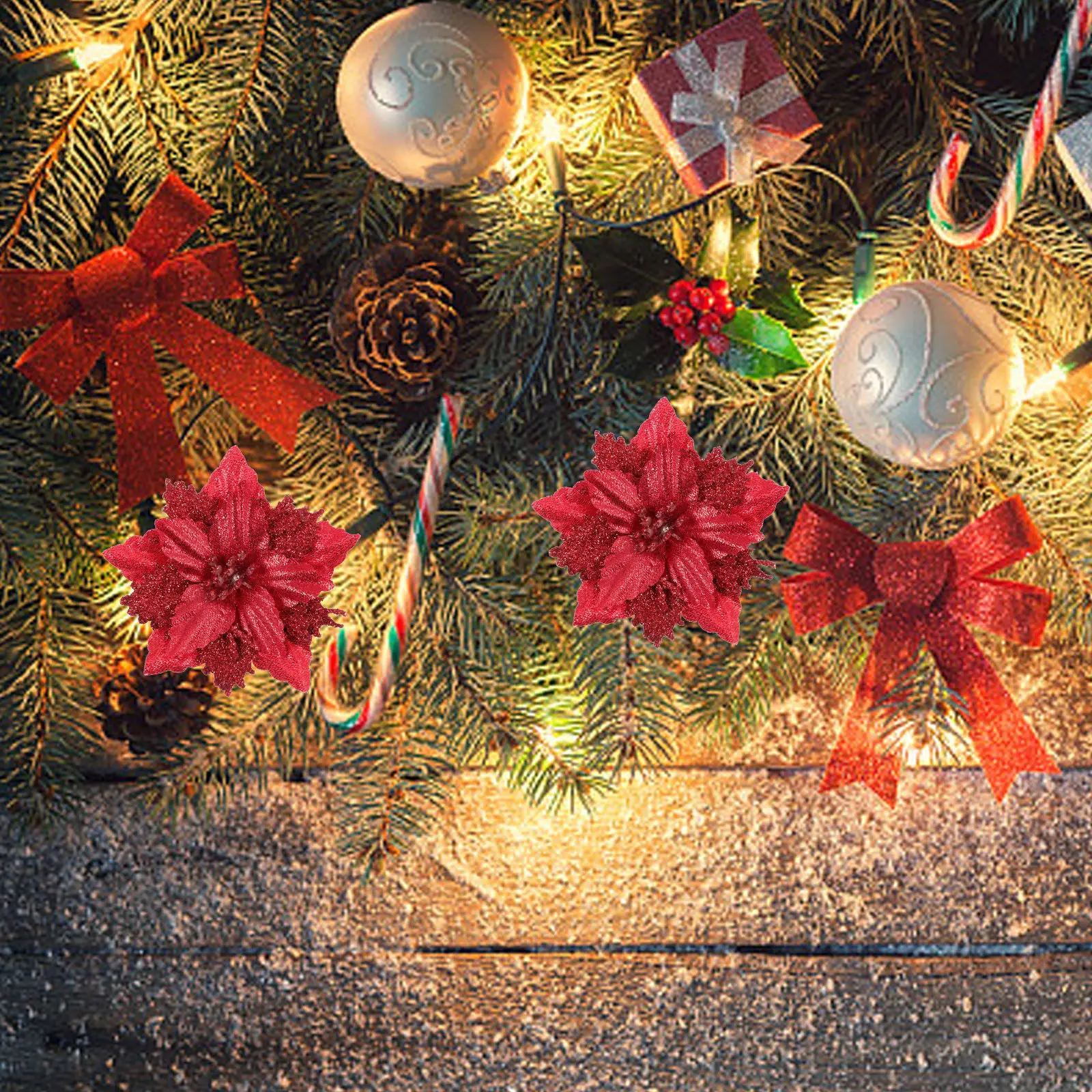 

8 шт. искусственных цветов для рождественского декора, имитация цветов для новогодней елки, реквизит для вечеринок, праздничные декоративные аксессуары, для свадебной фотосъемки