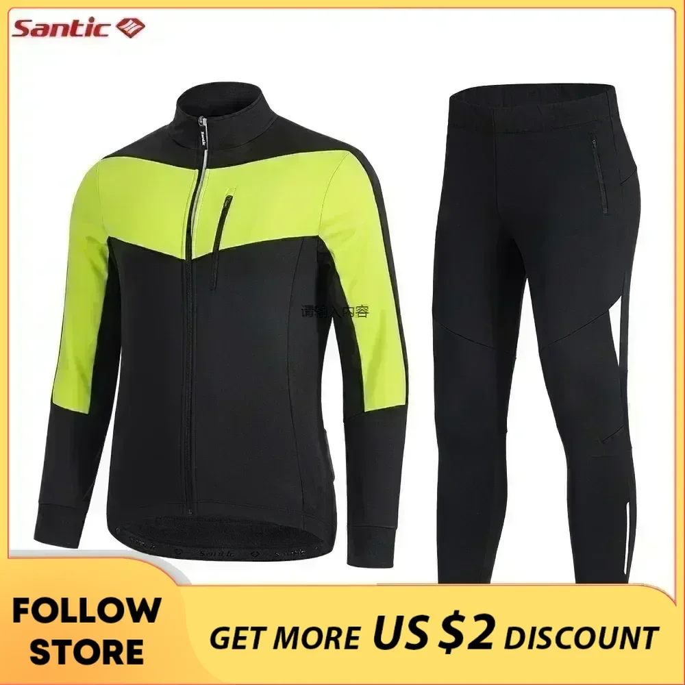 Santic Men\'s Cycling Jersey Sets Windproof Warmer Bicycle Clothing Autumn Winter Outdoor Long Sleeve MTB Road Riding Sport Suits