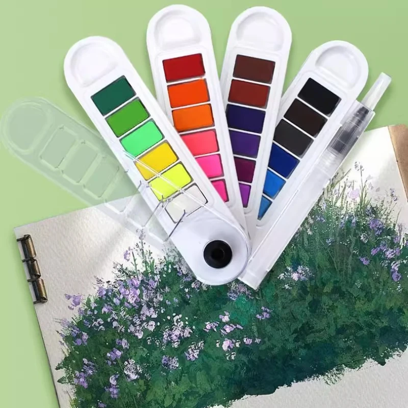 12/18/24/36color Fan-shaped Solid Watercolor Paint Set High Saturation Even Diffusion Painting Graffiti Illustration Nail Art