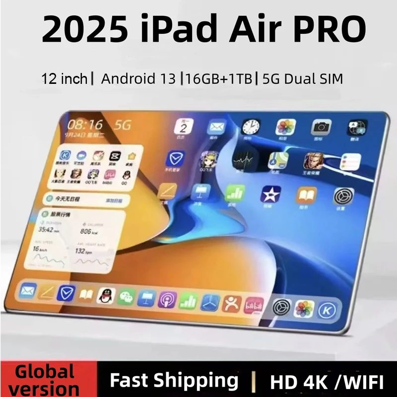 

2026 Original 12inch Pad Air Pro Tablet PC 20000mAh Snapdragon 870 Android 13 22GB RAM 2TB ROM 5G Dual SIM GPS 5K 4G WIFI Tablet