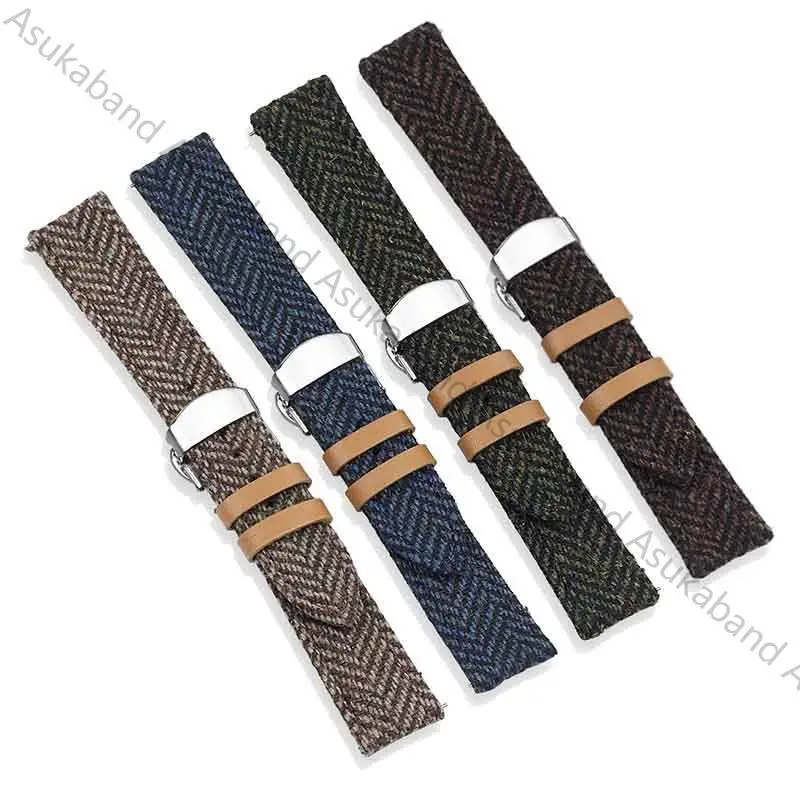 빈티지 가죽 시계 스트랩, 레트로 나일론 밴드, 삼성 갤럭시 워치 6 5 4 용 팔찌, 화웨이 GT용 론진, 18mm, 20mm, 22mm
