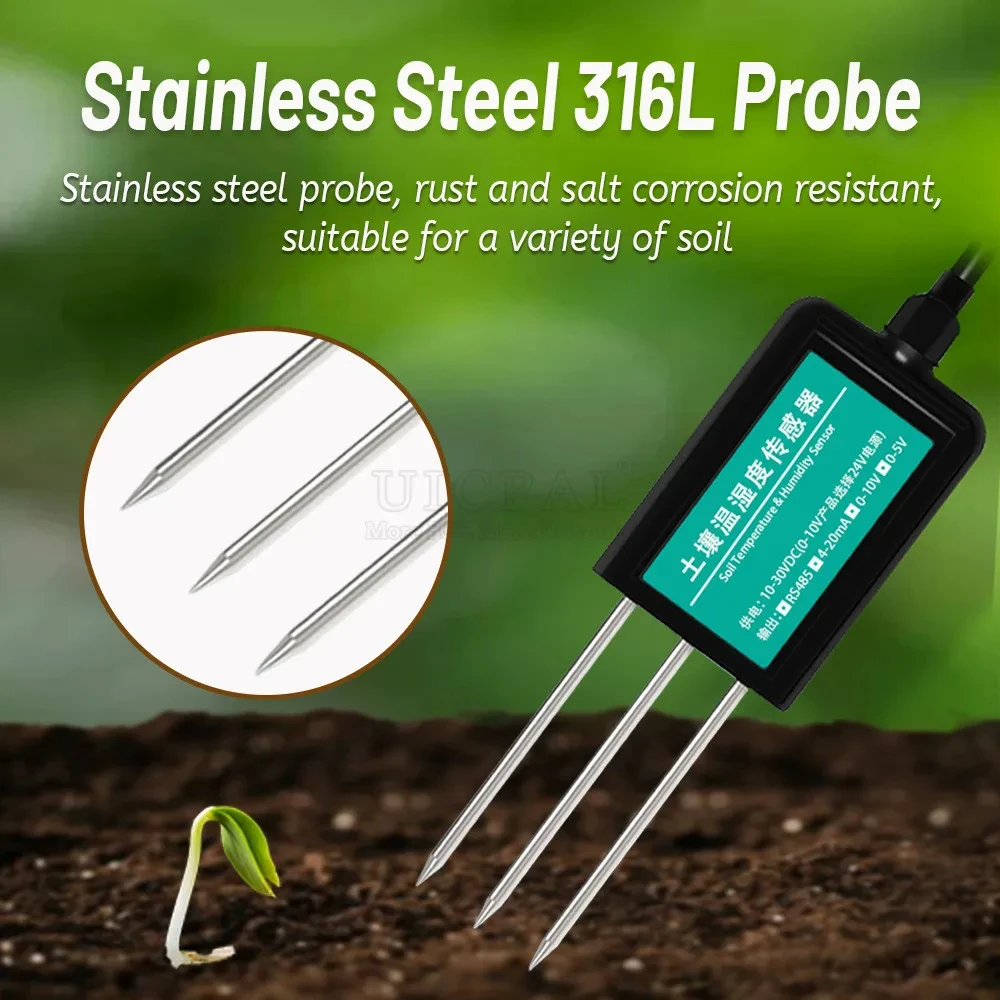 IP68 Protection Soil Temperature Humidity Sensor Probe RS485 Output 0-5V 0-10V 4-20mA Analog Soil Moisture Detector Sensors