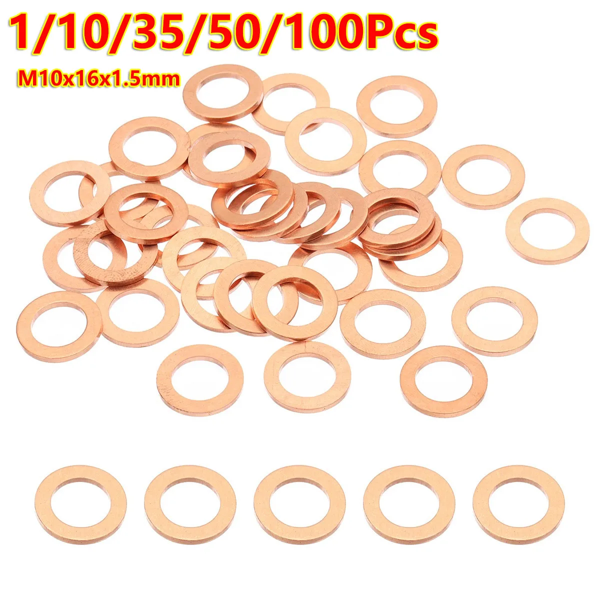

1/10/35/50/100Pcs M10 Copper Washers M10x16x1.5mm Copper Crush Washer Metric Flat Washers Seal Combination Kit For Oil Pan Plugs