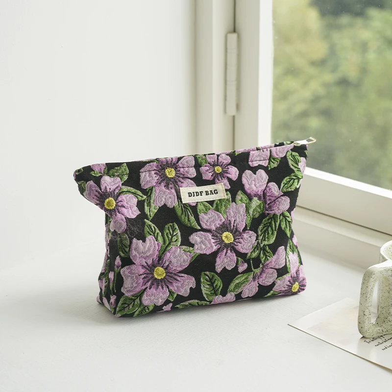 Purple Flower Women\'s Makeup Bag Large Capacity Cosmetics Skin Care Products Storage Bag Travel Toiletry Bag Handy Handy Bag