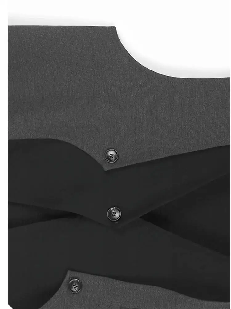 Gilet da donna di grandi dimensioni con cerniera sull'orlo irregolare color block nero Nuovo colletto a V senza maniche Moda marea Primavera Autunno