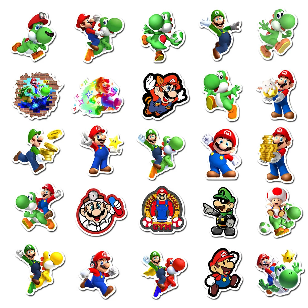 10/30/50 buah stiker Permainan Super Mario kartun keren stiker lucu untuk mainan anak-anak DIY telepon Notebook Skateboard PVC stiker grafiti