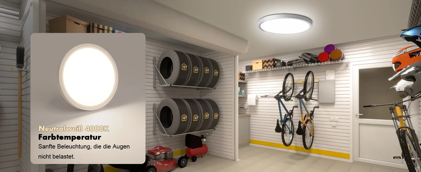 LED-Deckenleuchte mit Radar-Bewegungssensor, 18W 1800LM IP44 4000K Neutralweiß, Ultraflach Ø23cm für Flur, Treppe, Keller – Detail 2