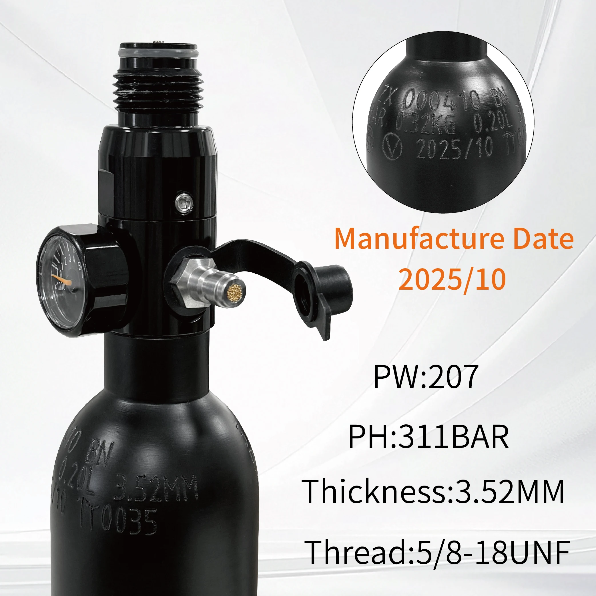 0.2L aluminum bottle Soda Drink Gas Filling Bottle High Pressure Air Cylinder Aquarium Plant CO2 Tank Dive Oxygen Tank