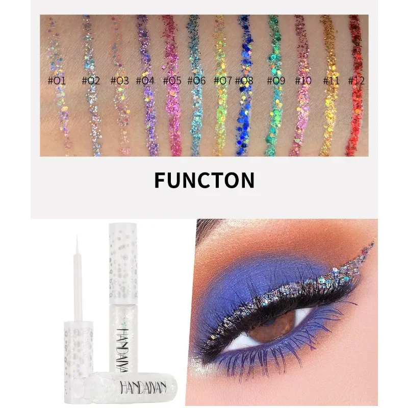Delineador de ojos líquido con purpurina de 6 colores, gel de lentejuelas con brillo perlado, resistente al agua, de secado rápido, delineador de ojos azul plateado, maquillaje para fiesta