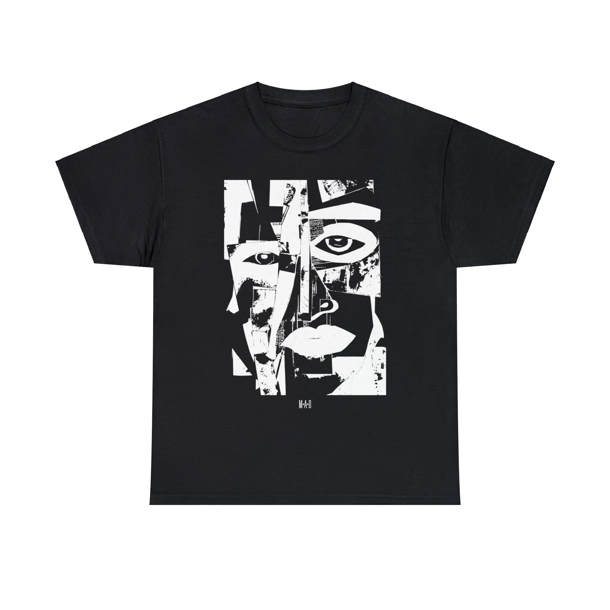 MAD 006 T Shirt Faces Collage minimalist aesthetics photocopy and line arT in 4 colorways