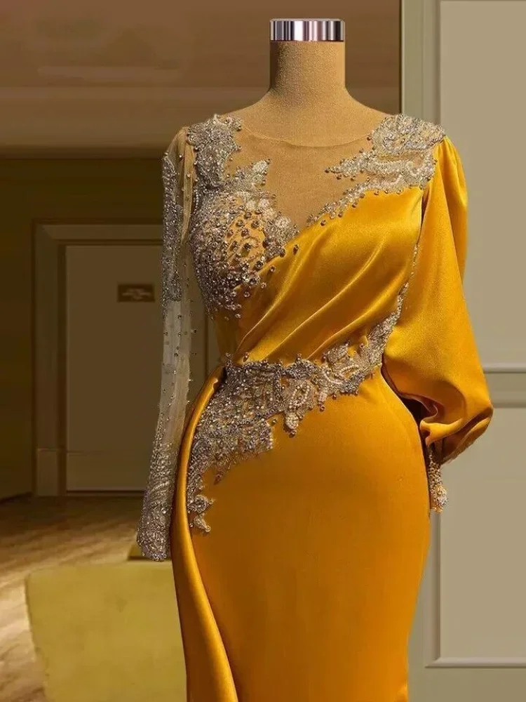 Robe de Soirée de Forme Sirène à Manches sulfet Perles Personnalisées, Tenue de Bal, de Luxe, Arabe, Dubaï, 2025