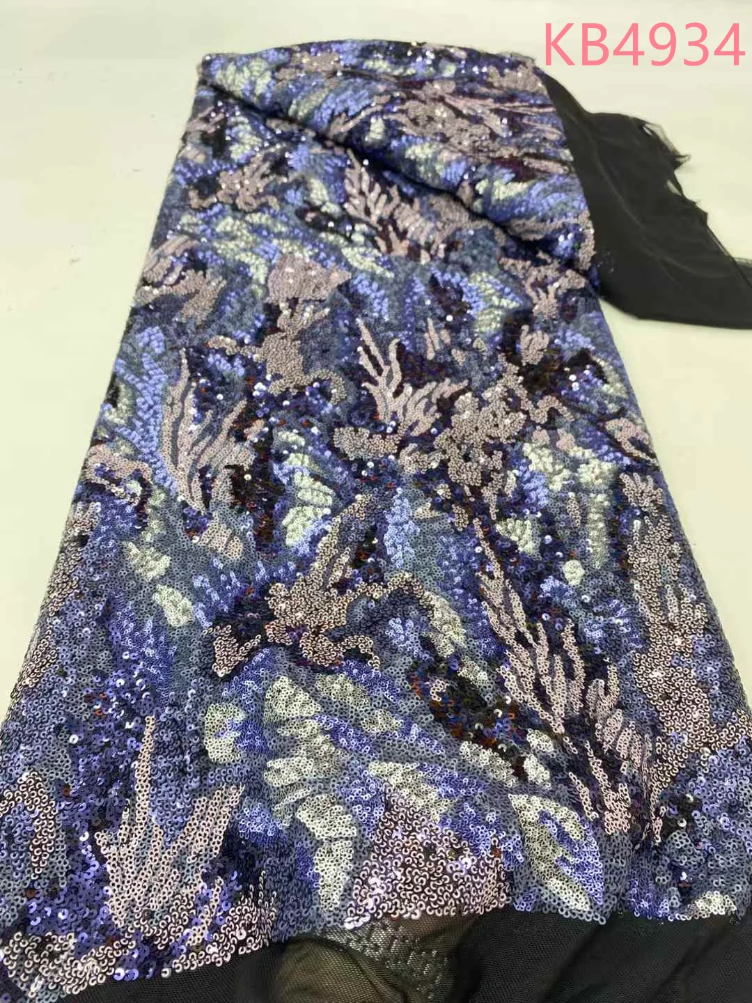 2025 جودة عالية الأزرق الترتر أقمشة الدانتيل تسلسل التطريز الأفريقي النيجيري مع الترتر النسيج لفساتين الحفلات KB4934