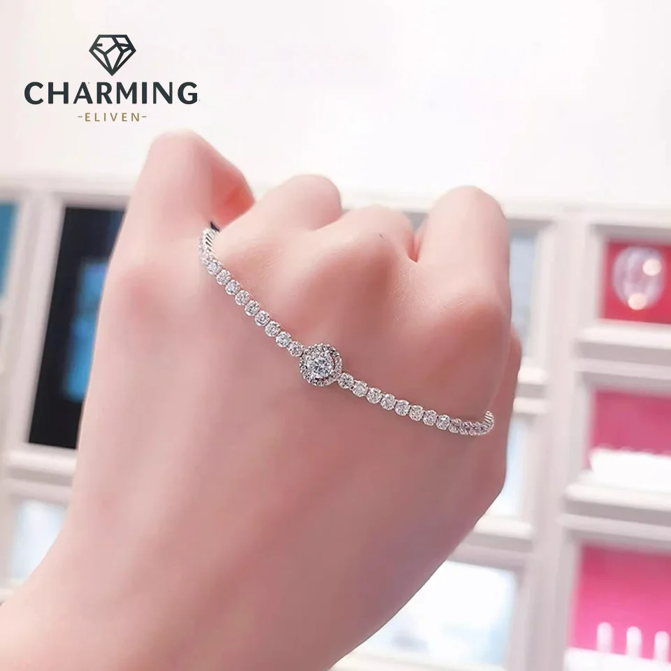 

CHARMING Jewelry S925 Sterling Silver Sparkling Halo Tennis Bracelett Girls Niche Exquisite Couple Valentine's Day Gift