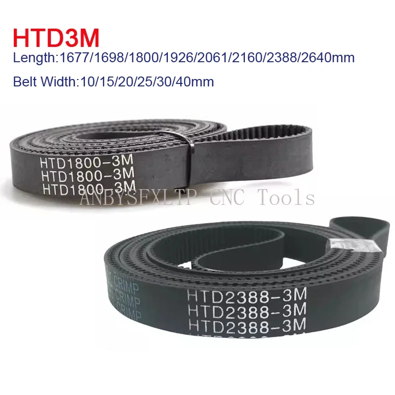 HTD3M Rubber Synchronous Belt Length 1677/1698/1800/1926/2061/2160/2388/2640mm Width 10/15/20/25/30/40mm Timing Closed Loop Belt