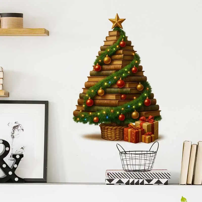 

Books Christmas Tree Wall Stickers Living Room Sofa Background Decoration Wallpaper For Home Decor Kids room Art Decals M1386