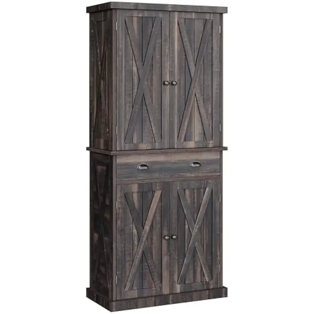 

72'' Kitchen Pantry, Wood Kitchen Storage Cabinets with Adjustable Shelves & Drawer, Tall Freestanding Cupboard for Dining Room