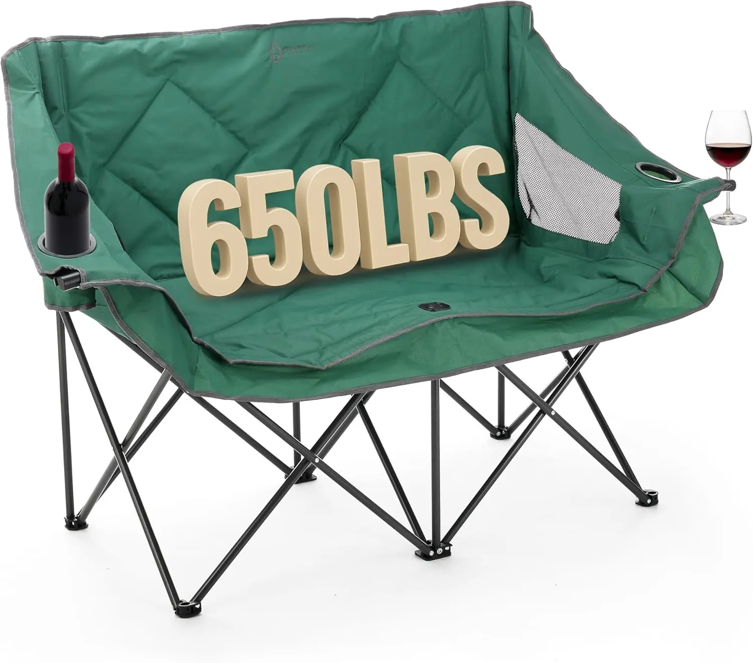 

Portable Folding Double Camping Chair Loveseat with Cup Holders, Carrying Bag, Supports 500lbs