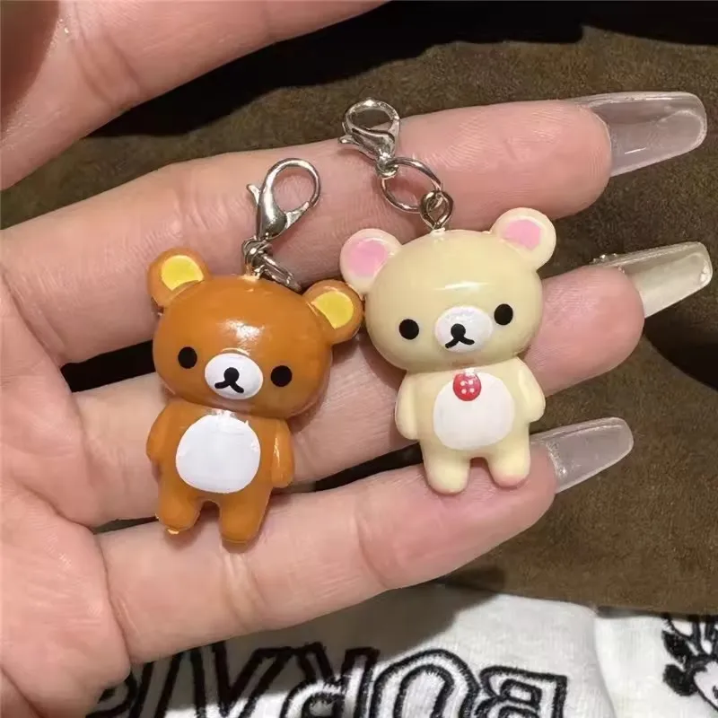 2 قطعة Kawaii Rilakkuma Easy Bear Keyrings Lazybear دمية سلاسل المفاتيح حقيبة الملابس مجتذب الهاتف حبل كيرينغ قلادة أفضل صديق هدية