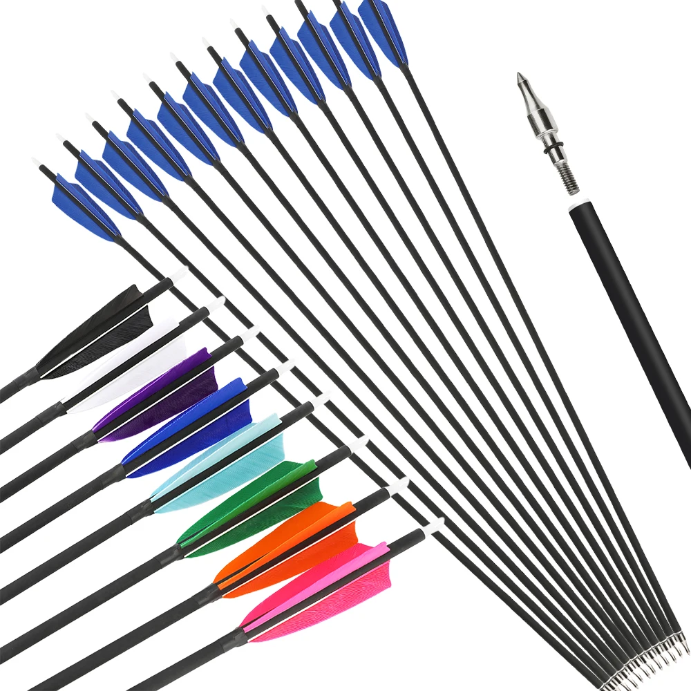 

‌28/30/31inch Mix Carbon Arrow SP 500 with 4inch Turkey Feather for Outdoor Recurve/Compound Bow Hunting Shooting Sports‌