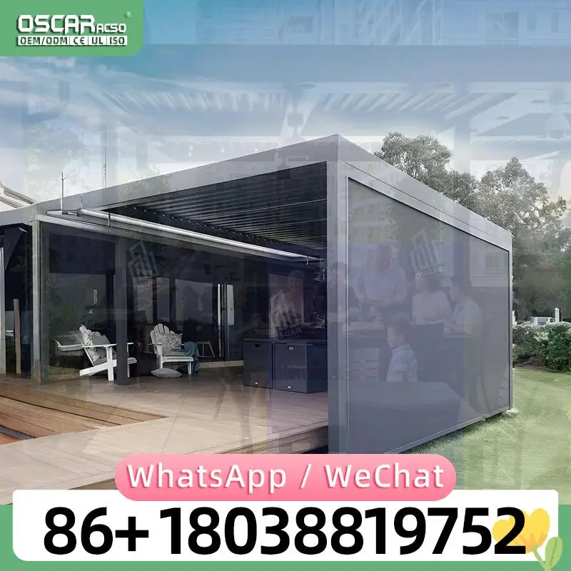 New Design Motorized Screen Roller Blinds Outdoor Aluminium Louvre Roof Bioclimatic Pergola for Sunshade pergola