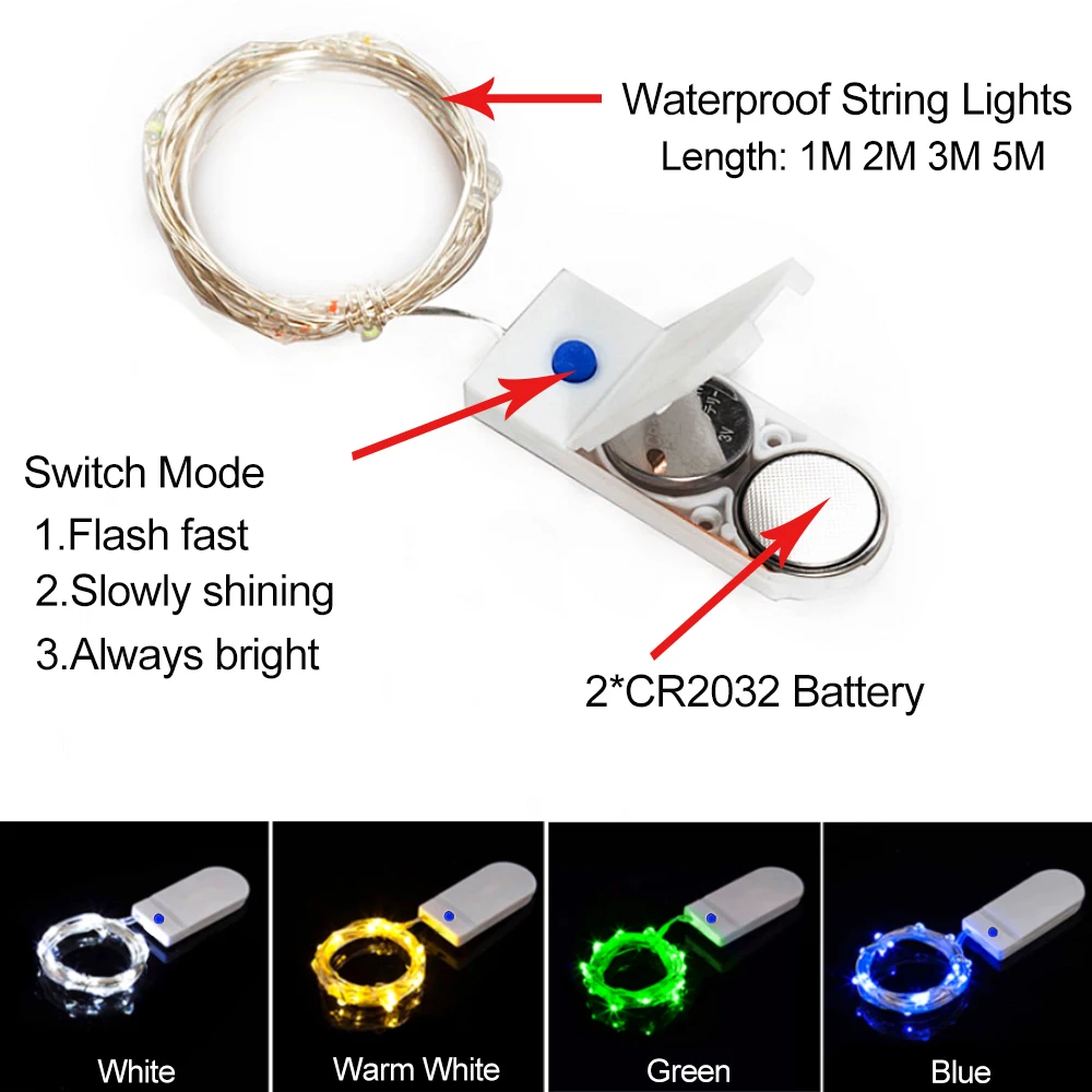 6 pçs com bateria led luzes de fadas fio cobre corda do feriado ao ar livre lâmpada guirlanda para a árvore natal festa casamento decoração