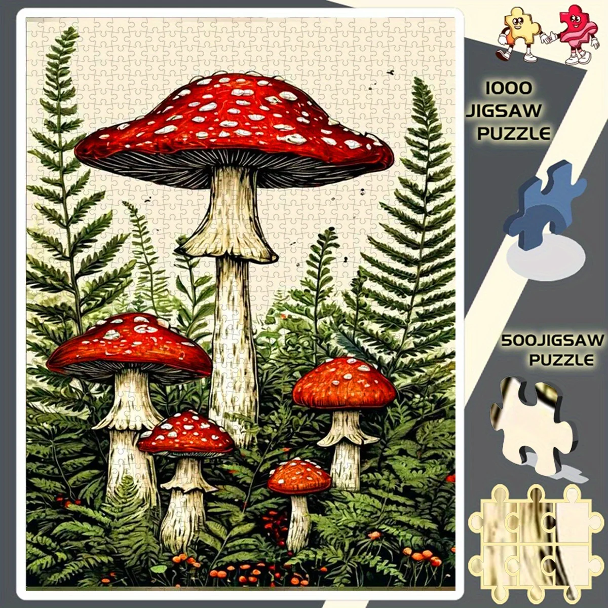 Leuchtend rote Fliegenpilze in Waldlandschaft, Puzzle für Erwachsene, Natur-Thema, geistiges Spiel, Heim- und Freizeitdekoration, Puzzle