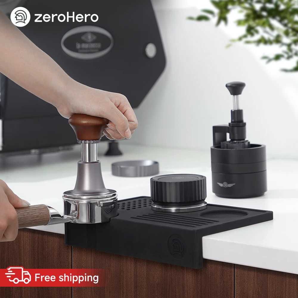 zeroHero 3-in-1 Espresso Coffee Tamping Station Kit with Tamper Distributor Knock Box for Home Barista Workbench Tool Sets