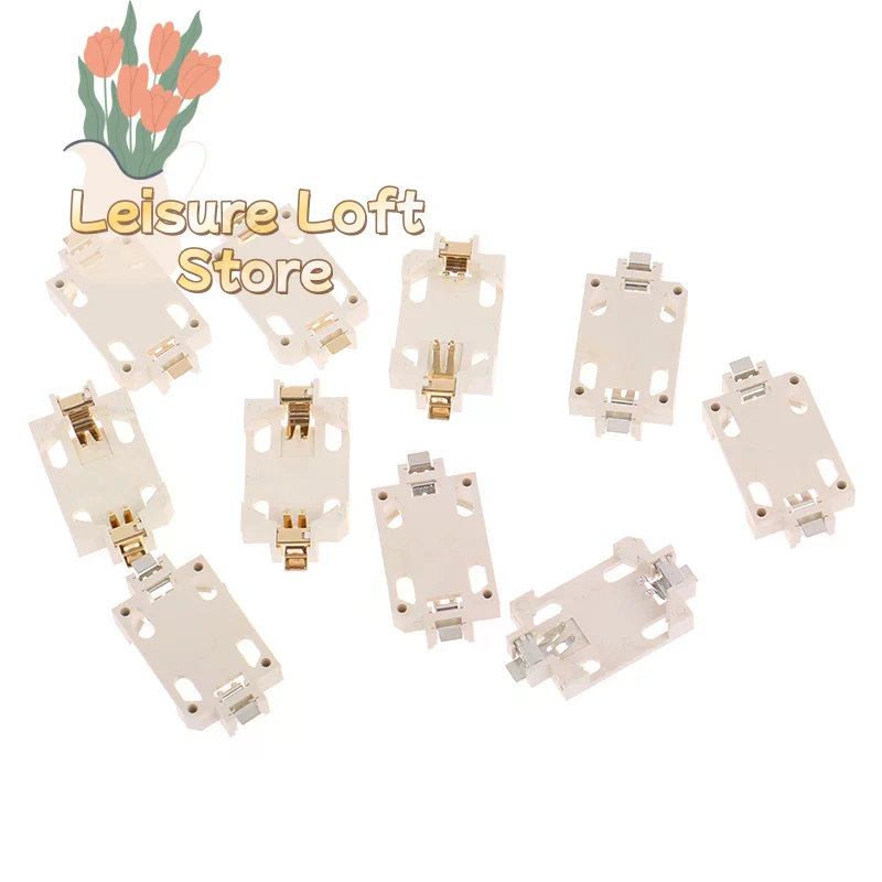 10-Pack Gold-Plated Battery Holders for CR2032/2025/BS-6 - SMD PCB Mount with Tin-Plated Contacts