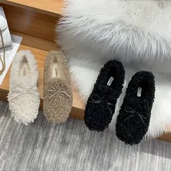 Winter Shoes Women Casual Female Sneakers Loafers Fur Autumn Flats Round Toe Moccasin New Fall Dress Mary Janes Leisure Rubber B