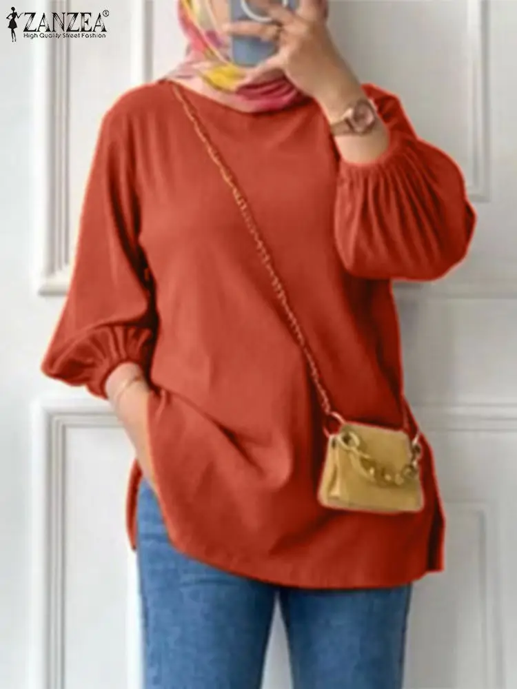 

ZANZEA Muslim Fashion Tops Long Sleeve Solid Blouse Eid Mubarek Turkey Shirt Women Casual Loose Work Party Blusas Islam Clothing