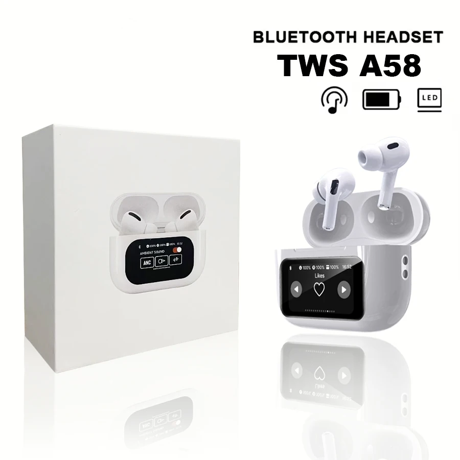 NEW A58 Touch Screen Controls Earphone Convenient Wireless Bluetooth 5.3 Headphones HD Mic Call Earbuds HiFi Stereo Music Headse