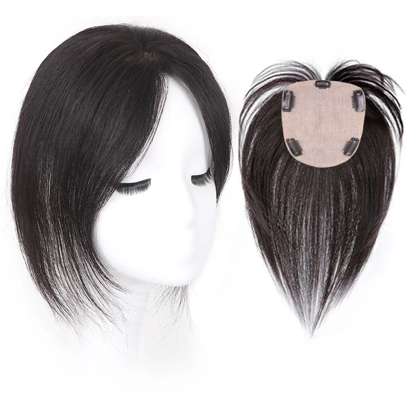 Hair Toppers for Women Real Human Hair,Hair Toppers for women With Bangs,Pure Hand-Tied Silk Mesh Base with 13x14cm 25cm