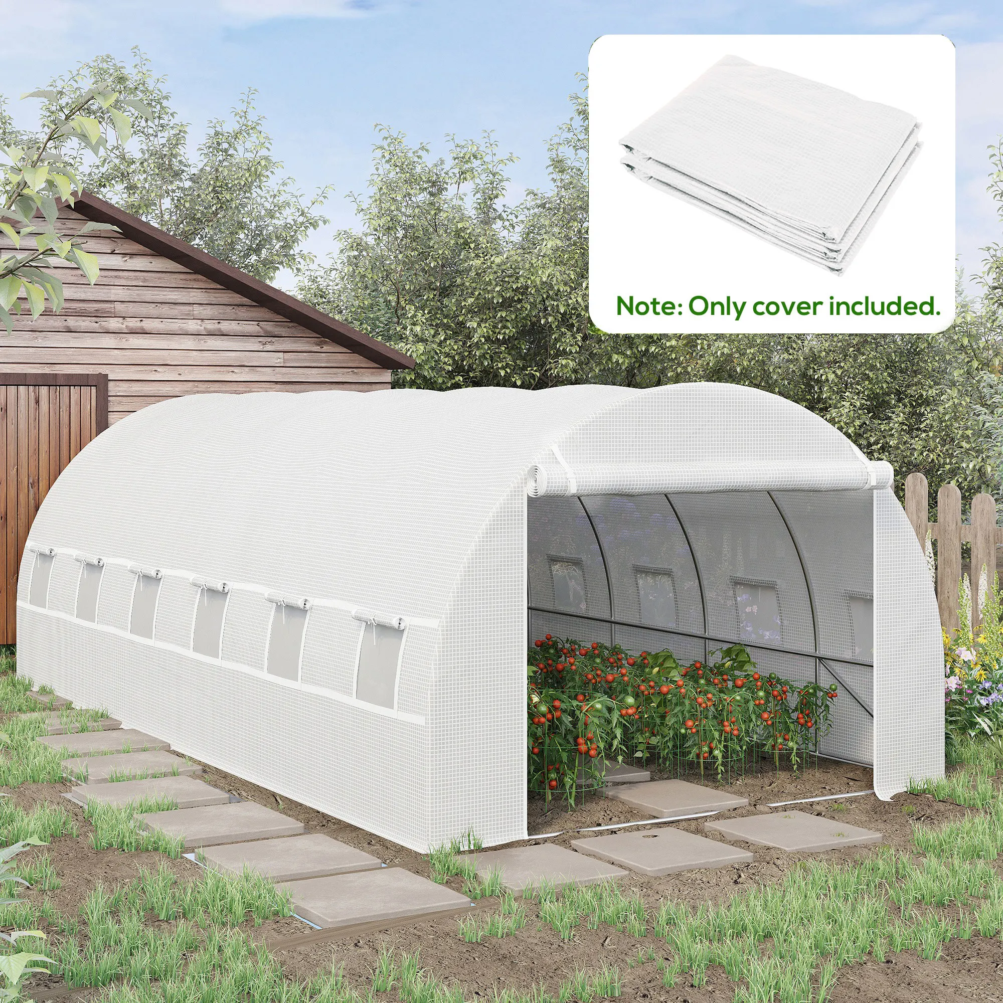19.7x9.8x6.6ft Greenhouse Cover Replacement, Heavy Duty Waterproof Tarp for Hoop House, 12 Windows, Door & Reinforcement Grid