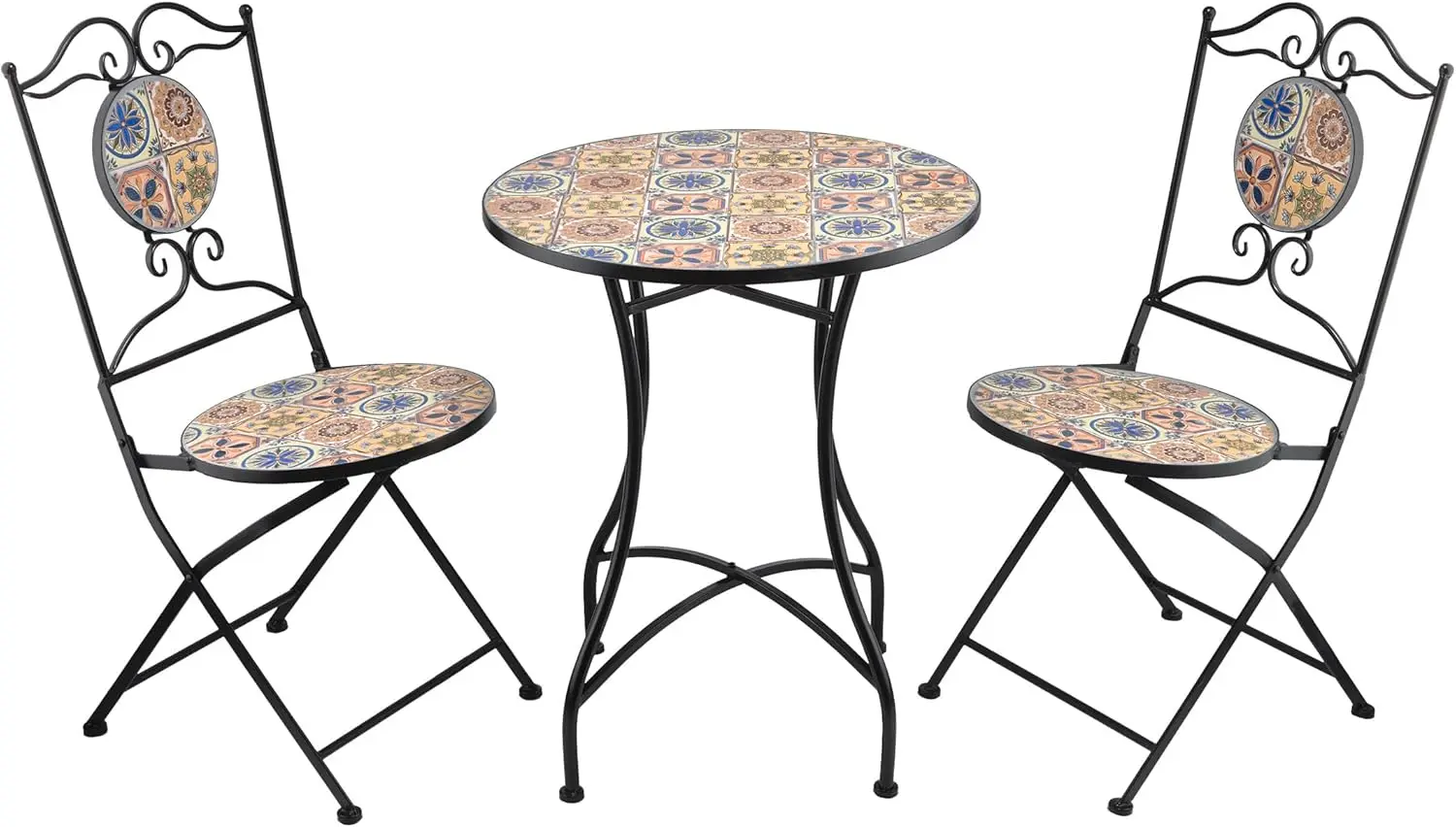 Indoor/Outdoor Mediterranean Tile Design Set Table And Chairs Patio Seating