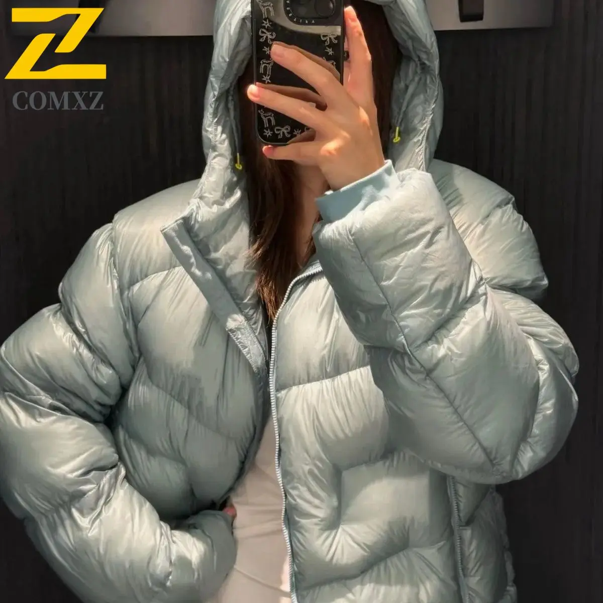 COMXZ Piumino invernale di lusso Uomo Donna Nuovo piumino caldo da sci con cappuccio Escursionismo sulla neve all'aperto Piumino d'anatra bianco antivento