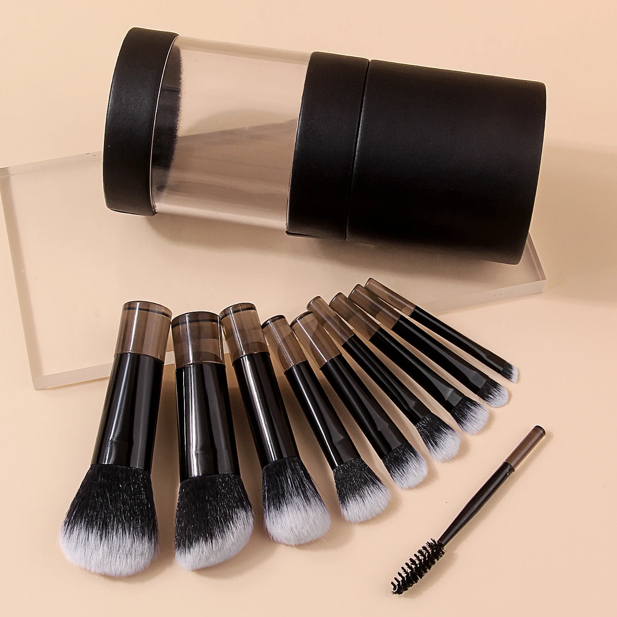 11PCS Complete Makeup Brush Set,Multi-Shape Face&Eye Brushes With Portable Storage Cup For Travel & Vanity