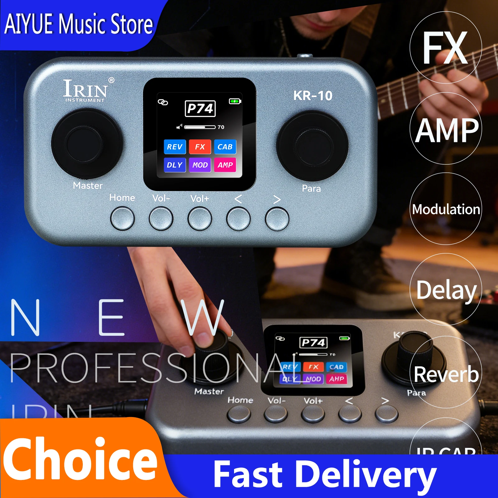 IRIN KR‑10 Multi‑Functional Guitar Bass Effect Pedal 6 Effect Modules 80 Tone Storage 40 Factory Presets 40 Custom Tones